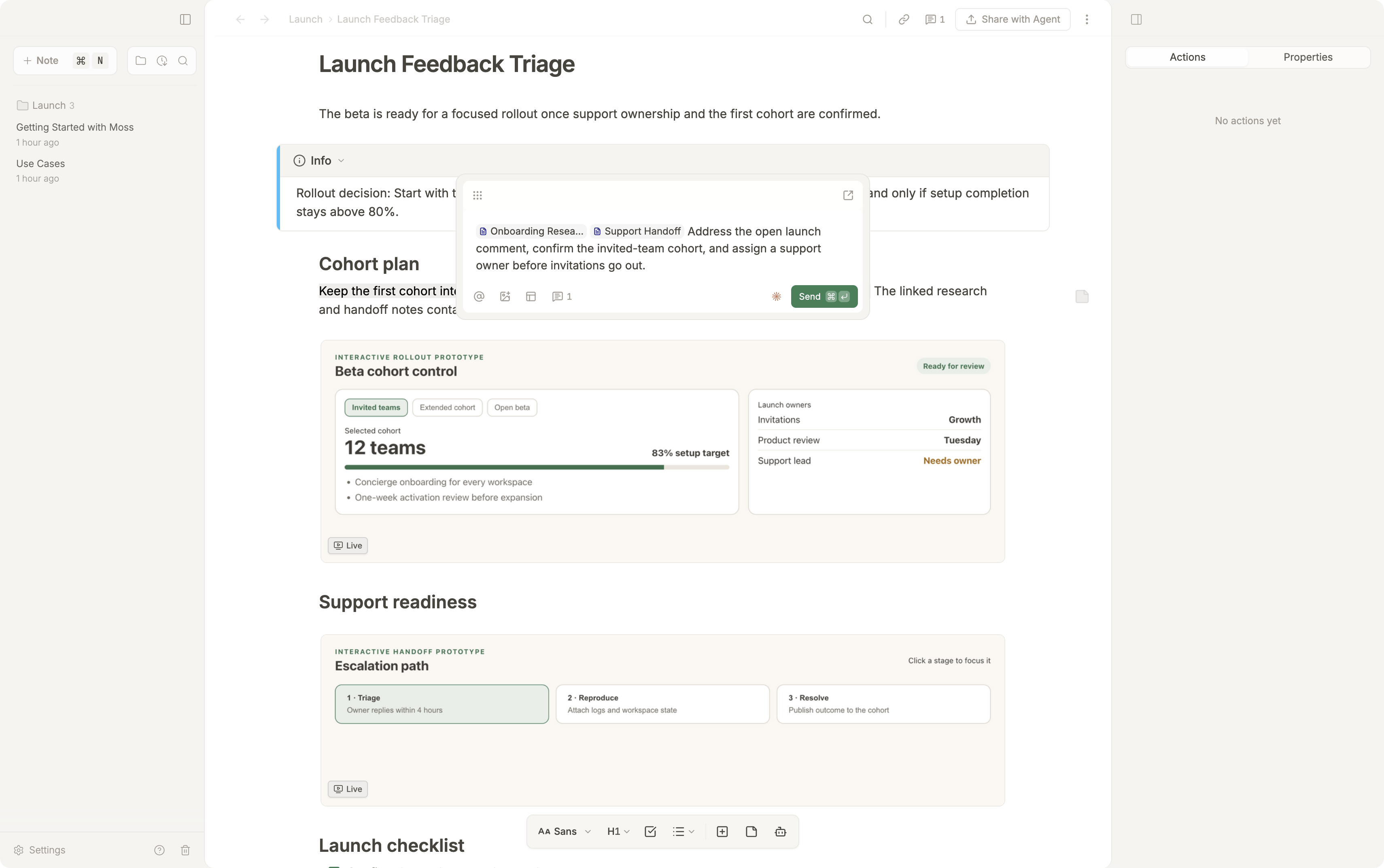 Floating Action Composer with comment and note context